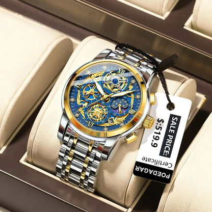 POEDAGAR 984 Luxury Chronograph Stainless Steel Quartz Men's Watch