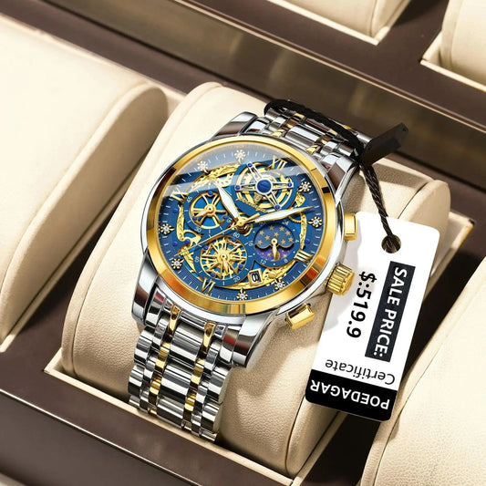 POEDAGAR 984 Luxury Chronograph Stainless Steel Quartz Men's Watch