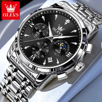 OLEVS 3639 Chronograph Men's Watch, Waterproof Luminous Moon Phase Watch