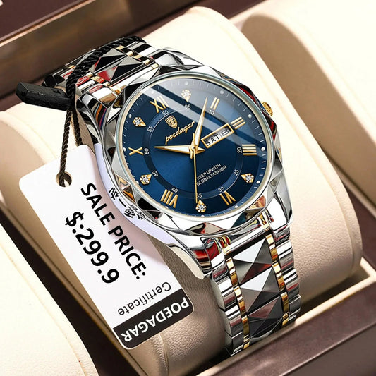 POEDAGAR 615 Diamond Crown & Strap Wristwatch