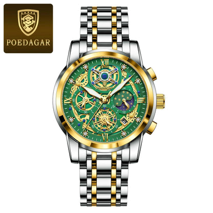 POEDAGAR 984 Luxury Chronograph Stainless Steel Quartz Men's Watch
