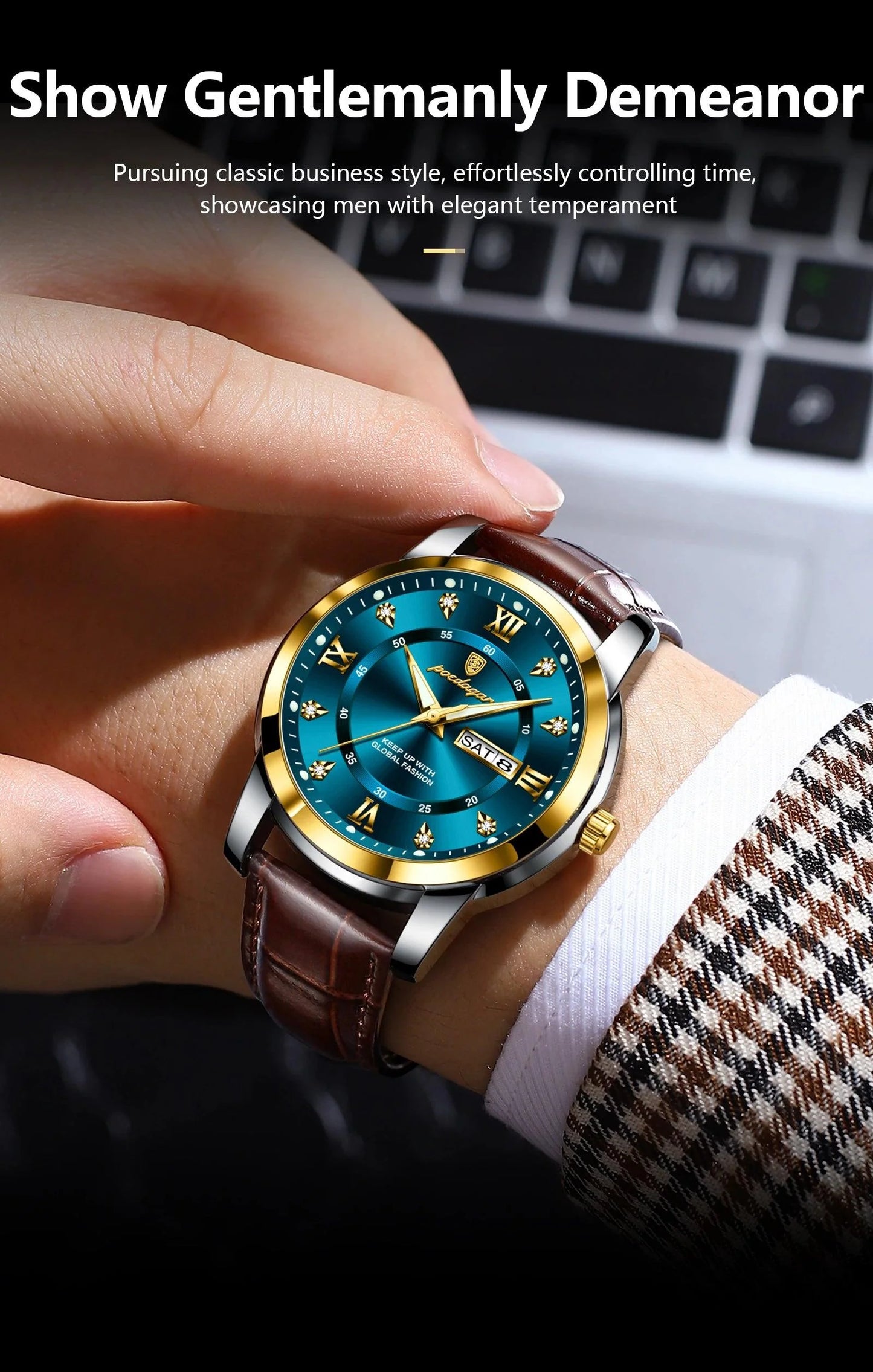 POEDAGAR 936L Luxury Man Wristwatch Waterproof, Luminous, Date & Week