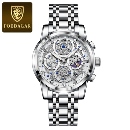 POEDAGAR 984 Luxury Chronograph Stainless Steel Quartz Men's Watch