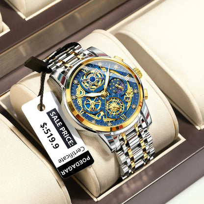 POEDAGAR 984 Luxury Chronograph Stainless Steel Quartz Men's Watch