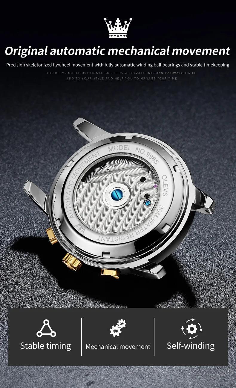 OLEVS 9965 Original Luxury Skeleton Flywheel Mechanical Wristwatch
