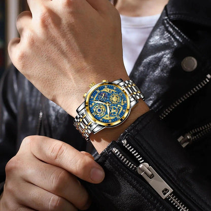 POEDAGAR 984 Luxury Chronograph Stainless Steel Quartz Men's Watch