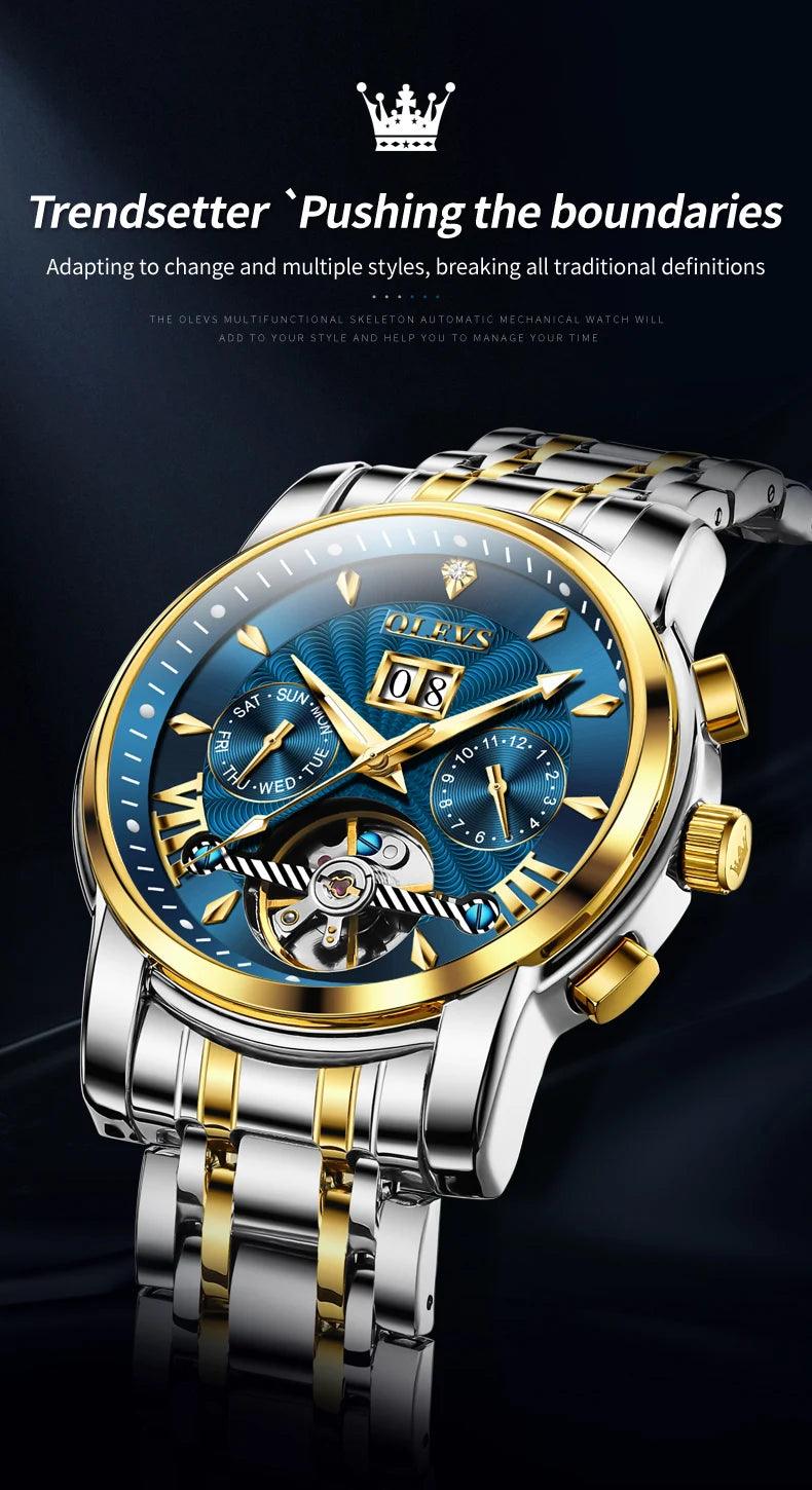 OLEVS 9965 Original Luxury Skeleton Flywheel Mechanical Wristwatch