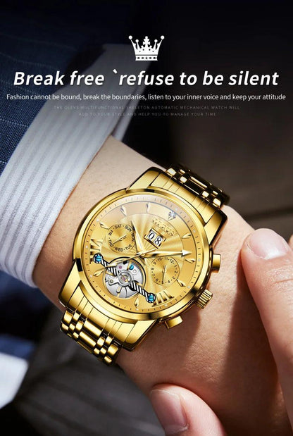 OLEVS 9965 Original Luxury Skeleton Flywheel Mechanical Wristwatch