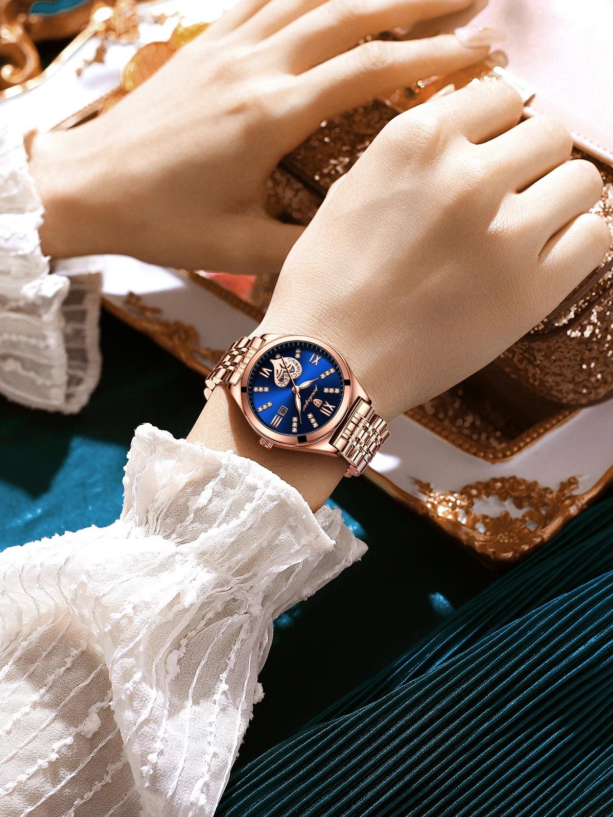 POEDAGAR 320 Luxury Luminous Date Stainless Steel Quartz Ladies Watch