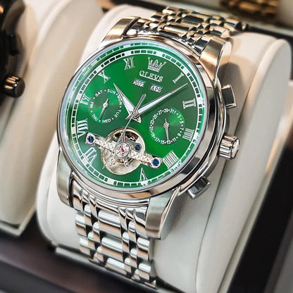 OLEVS 6607 Men's Automatic Mechanical Watch – Stainless Steel, Waterproof, Luminous Dial