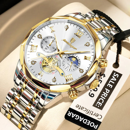 POEDAGAR 938 Diamond Mirror Chronograph, Original Quartz Men's Watch