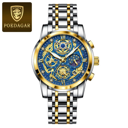 POEDAGAR 984 Luxury Chronograph Stainless Steel Quartz Men's Watch