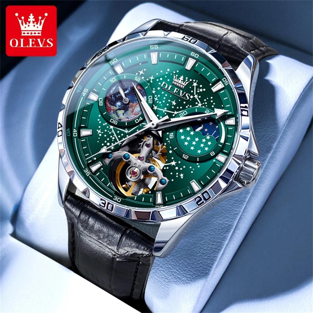 OLEVS 6689 Starry Sky Disk Waterproof Luminous Automatic Moon Phase Wristwatch