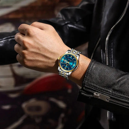 POEDAGAR 936 Men's Stainless Steel Original Quartz Watch with Date & Week Display