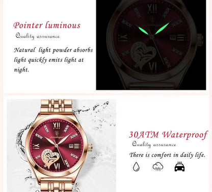 POEDAGAR 320 Luxury Luminous Date Stainless Steel Quartz Ladies Watch