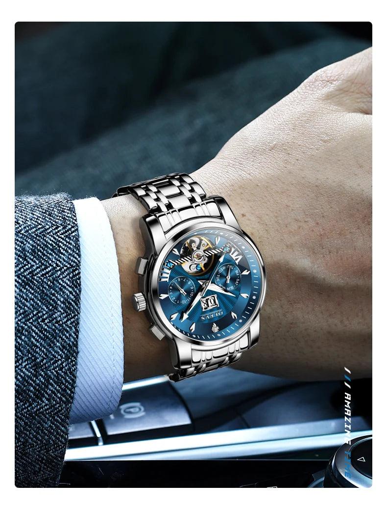 OLEVS 9965 Original Luxury Skeleton Flywheel Mechanical Wristwatch