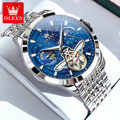 OLEVS 6705 Men's Luxury Starry Sky Dial Moon Phase – Luminous, Waterproof, Wristwatch