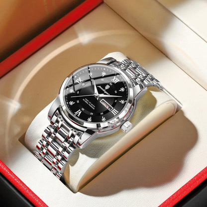 POEDAGAR 936 Men's Stainless Steel Original Quartz Watch with Date & Week Display