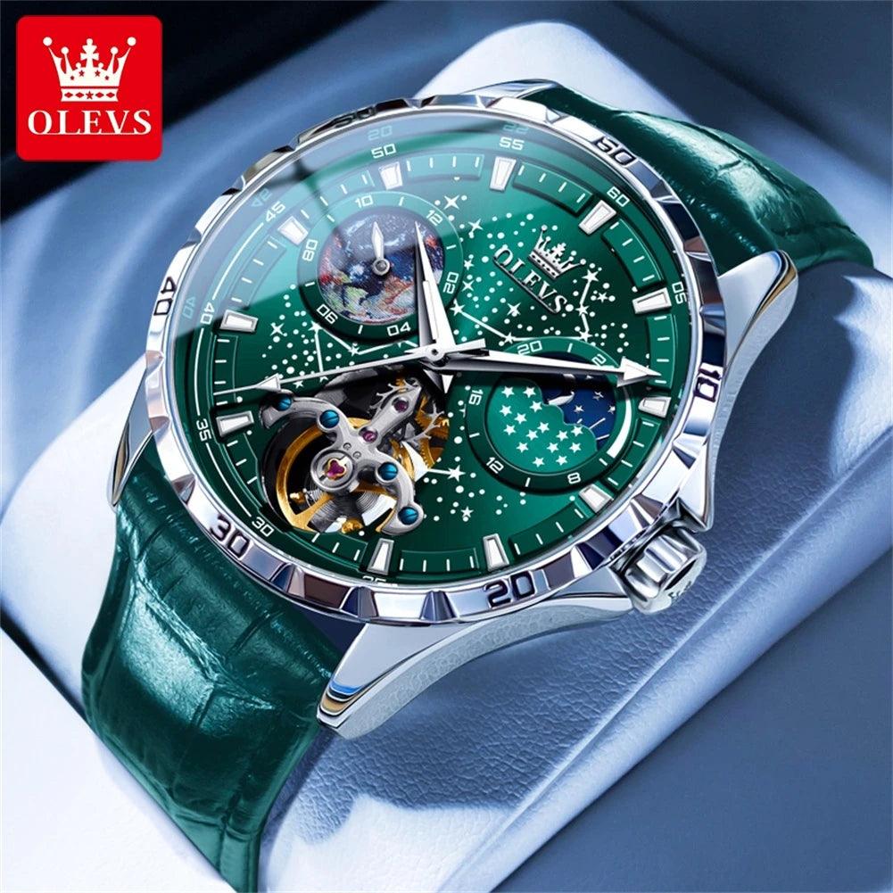 OLEVS 6689 Starry Sky Disk Waterproof Luminous Automatic Moon Phase Wristwatch