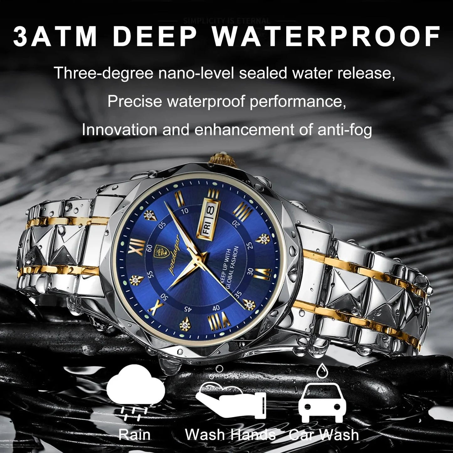 POEDAGAR 615 Diamond Crown & Strap Wristwatch