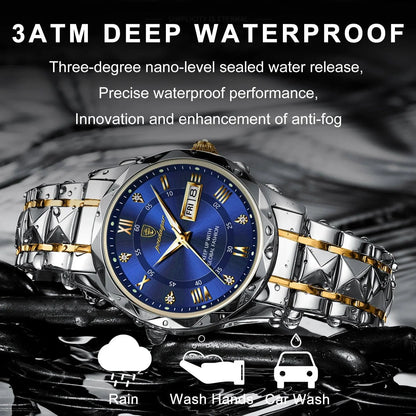 POEDAGAR 615 Diamond Crown & Strap Wristwatch