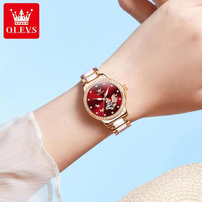 OLEVS 7001 Luxury Mechanical Watch for Women Ceramic Strap Waterproof Woman Wristwatch Original