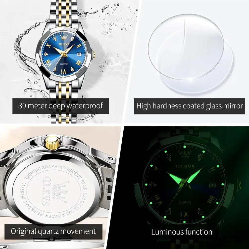 OLEVS 9931L Elegant Rhombus Mirror Original Quartz Ladies Wristwatch