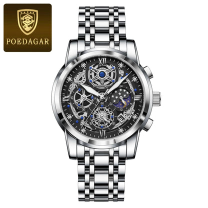 POEDAGAR 984 Luxury Chronograph Stainless Steel Quartz Men's Watch