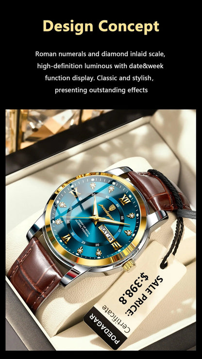 POEDAGAR 936L Luxury Man Wristwatch Waterproof, Luminous, Date & Week
