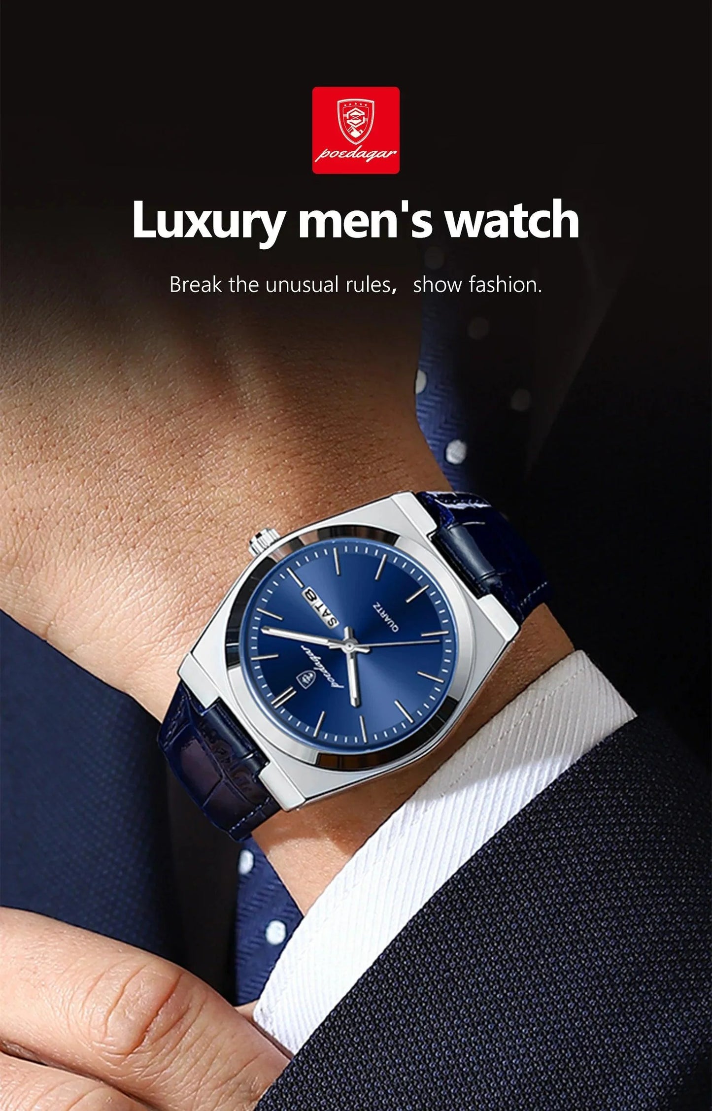 POEDAGAR 930 Slim, Luminous, Date & Week Men's Watch