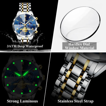 POEDAGAR 938 Diamond Mirror Chronograph, Original Quartz Men's Watch