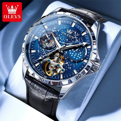 OLEVS 6689 Starry Sky Disk Waterproof Luminous Automatic Moon Phase Wristwatch