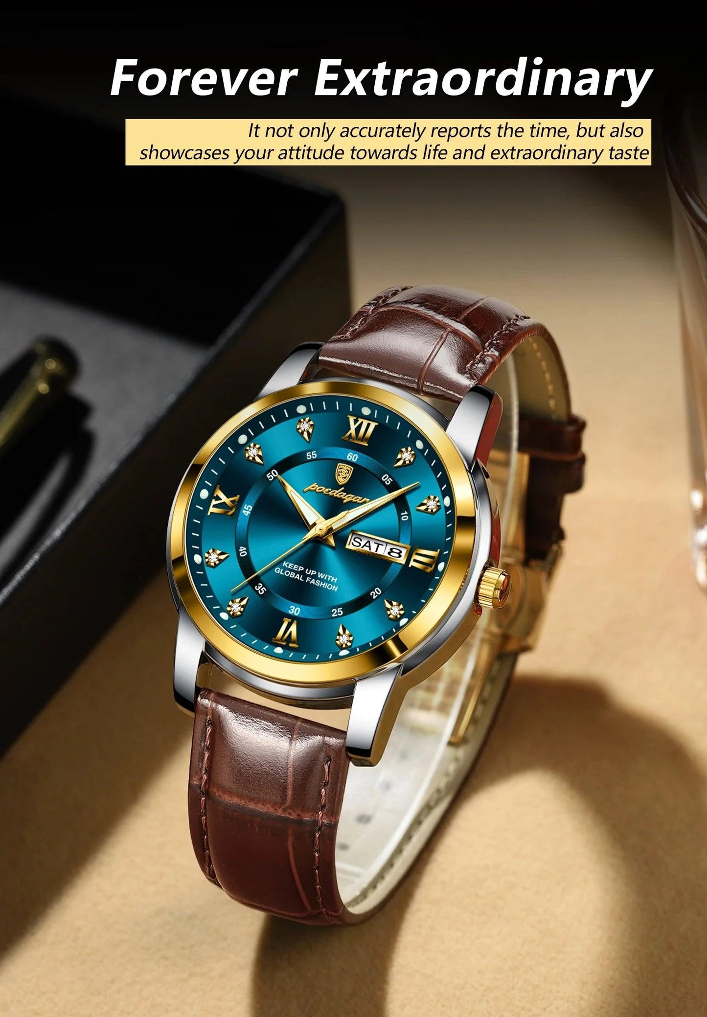POEDAGAR 936L Luxury Man Wristwatch Waterproof, Luminous, Date & Week