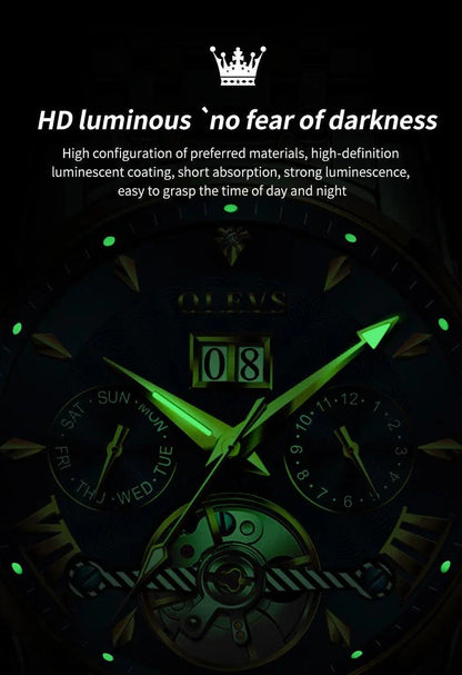 OLEVS 9965 Original Luxury Skeleton Flywheel Mechanical Wristwatch