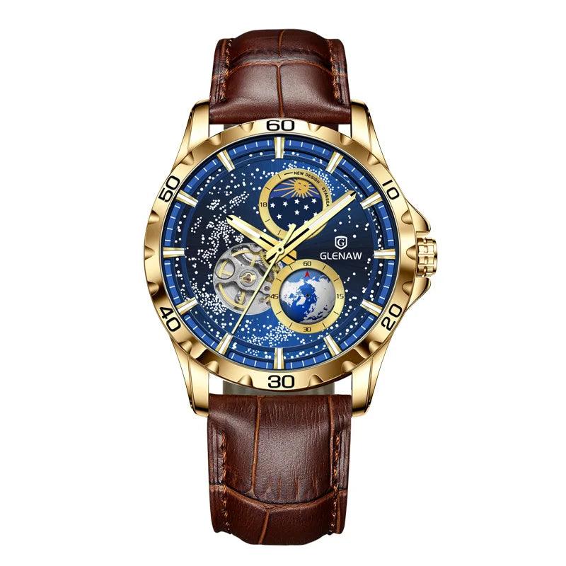 GLENAW GL8950 New Men's Automatic Skeleton, Starry Sky Mechanical Watch
