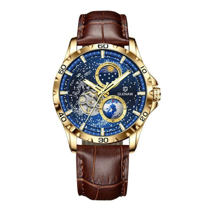 GLENAW GL8950 New Men's Automatic Skeleton, Starry Sky Mechanical Watch