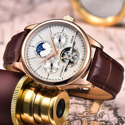 LIGE 6826 Automatic Tourbillon Watch Moohphase, Date and Day
