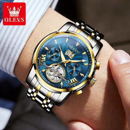 OLEVS 9965 Original Luxury Skeleton Flywheel Mechanical Wristwatch