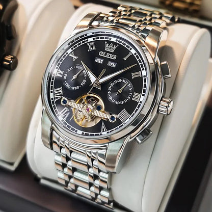 OLEVS 6607 Men's Automatic Mechanical Watch – Stainless Steel, Waterproof, Luminous Dial
