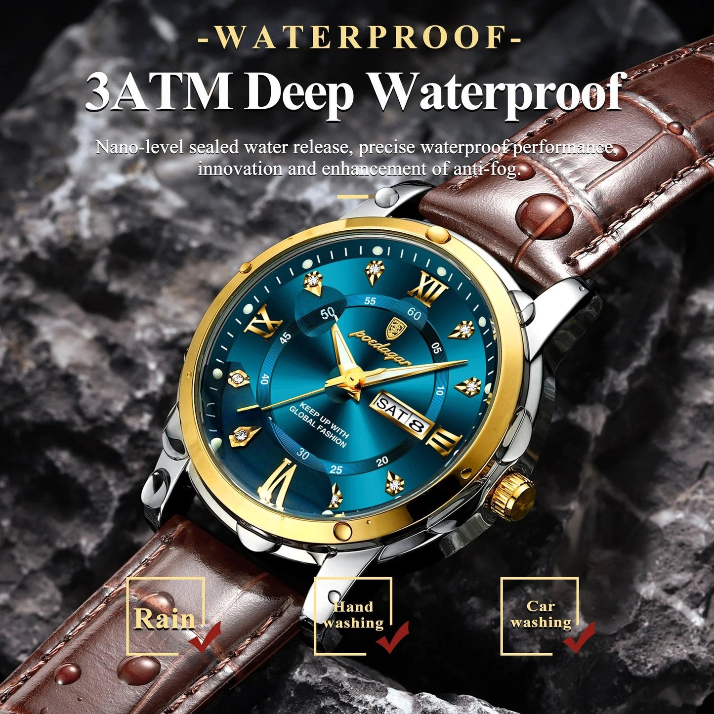 POEDAGAR 936L Luxury Man Wristwatch Waterproof, Luminous, Date & Week