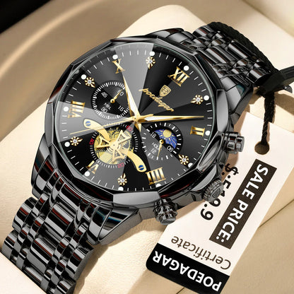 POEDAGAR 938 Diamond Mirror Chronograph, Original Quartz Men's Watch