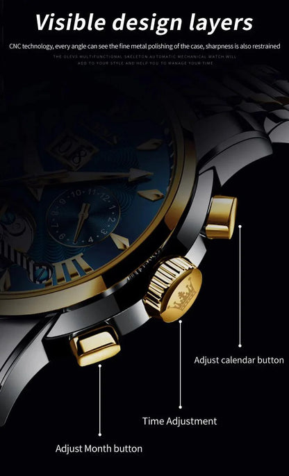 OLEVS 9965 Original Luxury Skeleton Flywheel Mechanical Wristwatch