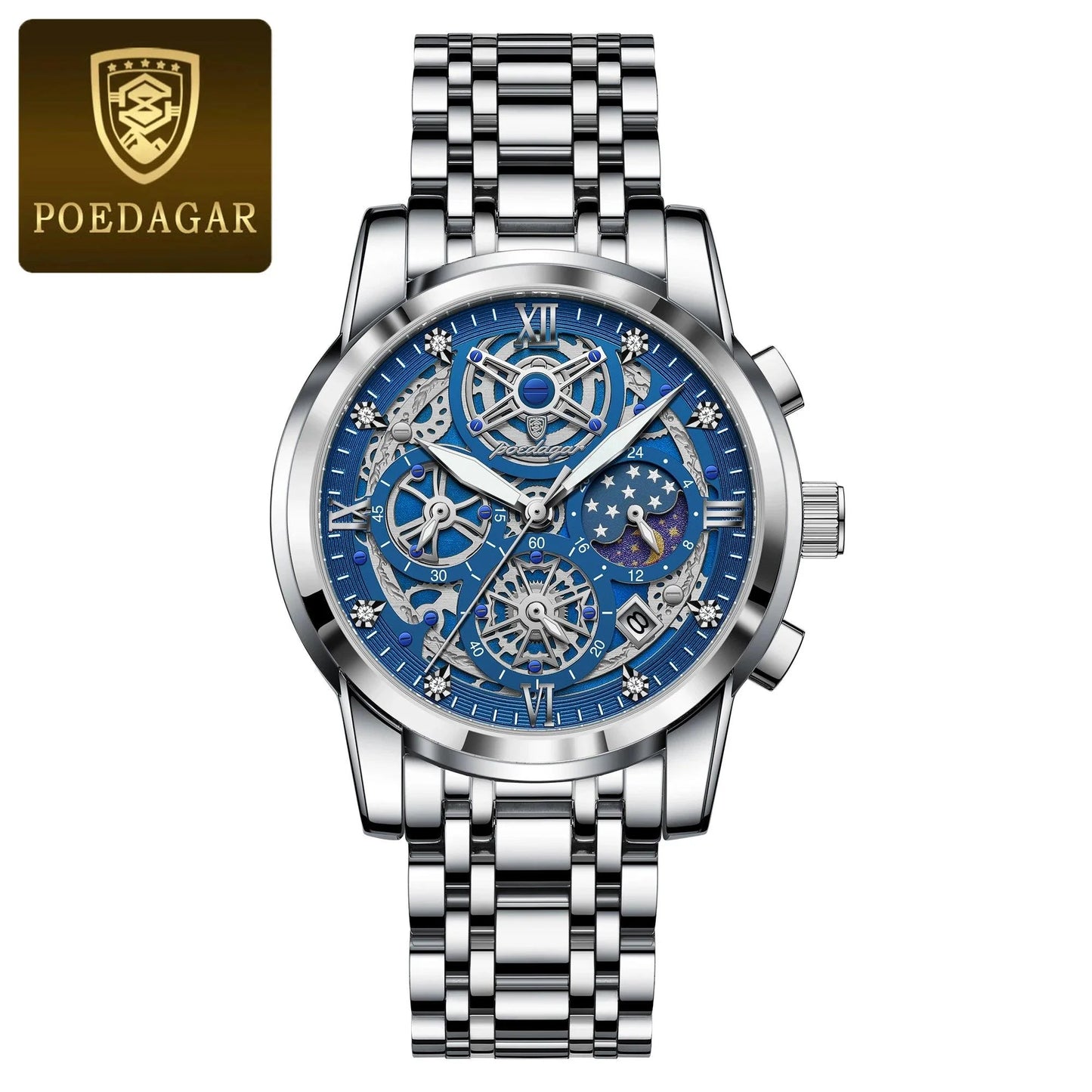 POEDAGAR 984 Luxury Chronograph Stainless Steel Quartz Men's Watch