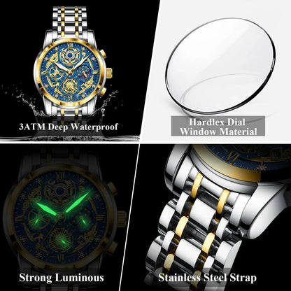 POEDAGAR 984 Luxury Chronograph Stainless Steel Quartz Men's Watch