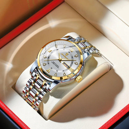 POEDAGAR 936 Men's Stainless Steel Original Quartz Watch with Date & Week Display