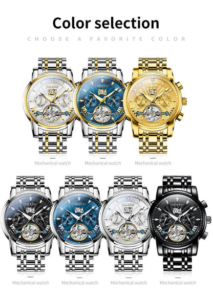 OLEVS 9965 Original Luxury Skeleton Flywheel Mechanical Wristwatch