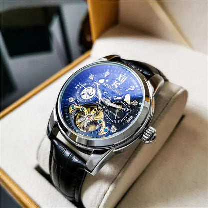 AOKULASIC 014 Skeleton, Moon Phase, Automatic Mechanical Watch Leather Strap